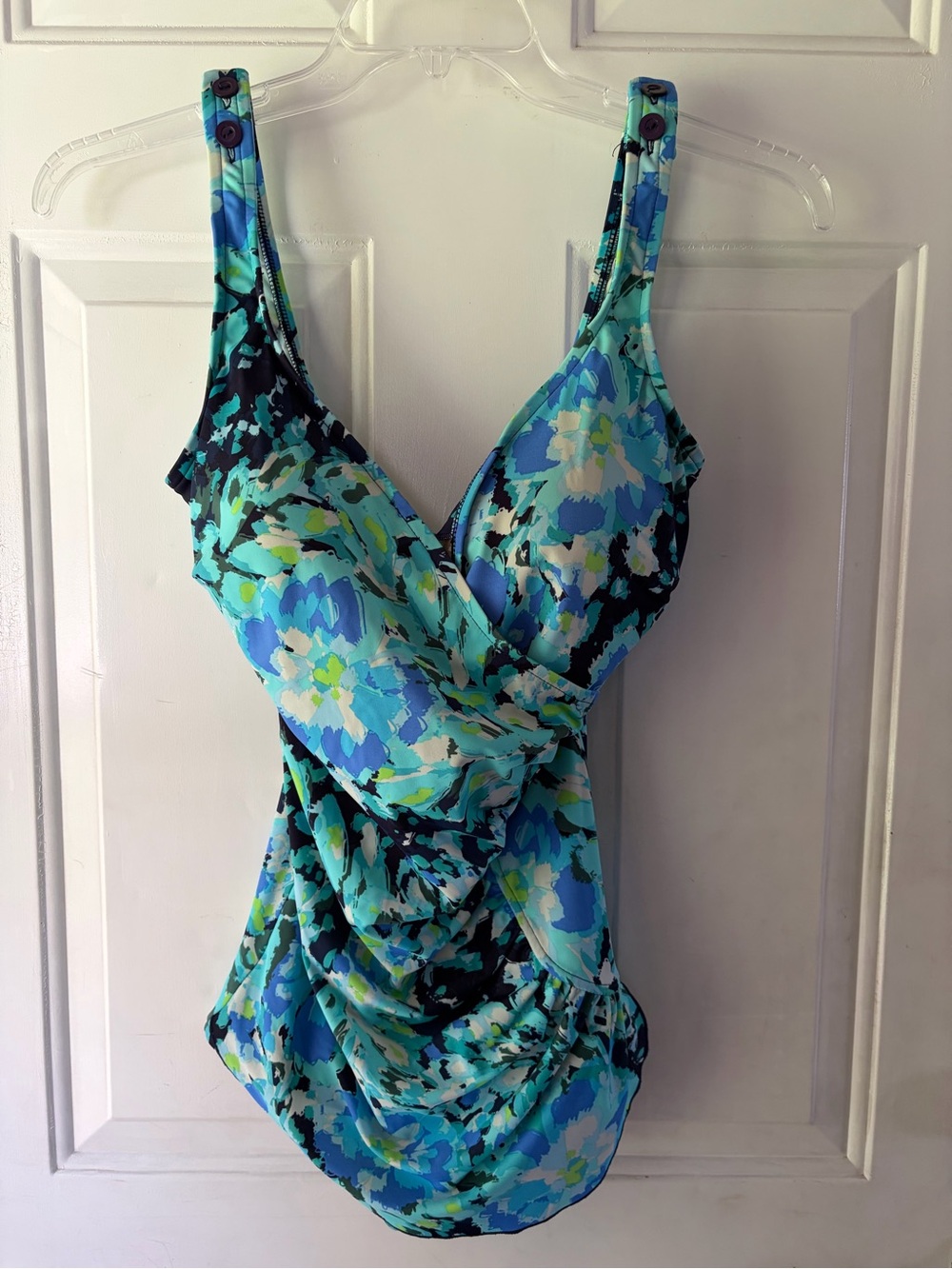 Blue & Teal Floral Surplice One-Piece Swimsuit